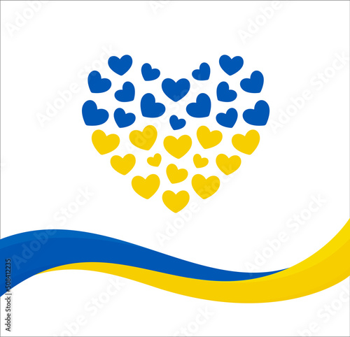 Ukraine support symbol, UA flag and heart, ukraina love, vector illustration