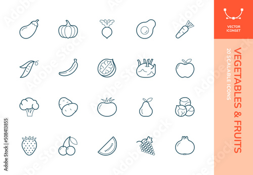 Set of 20 fully scalable fruits and vegetables vector icons