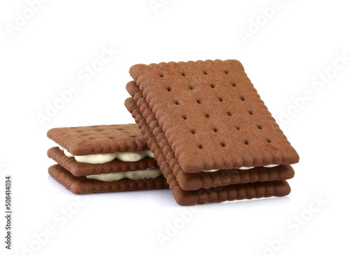 Chocolate sandwich cookies isolated on a white background	