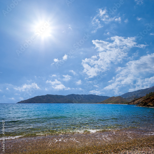 emerald mediterranean sea bay at sunny day, summer sea vacation scene