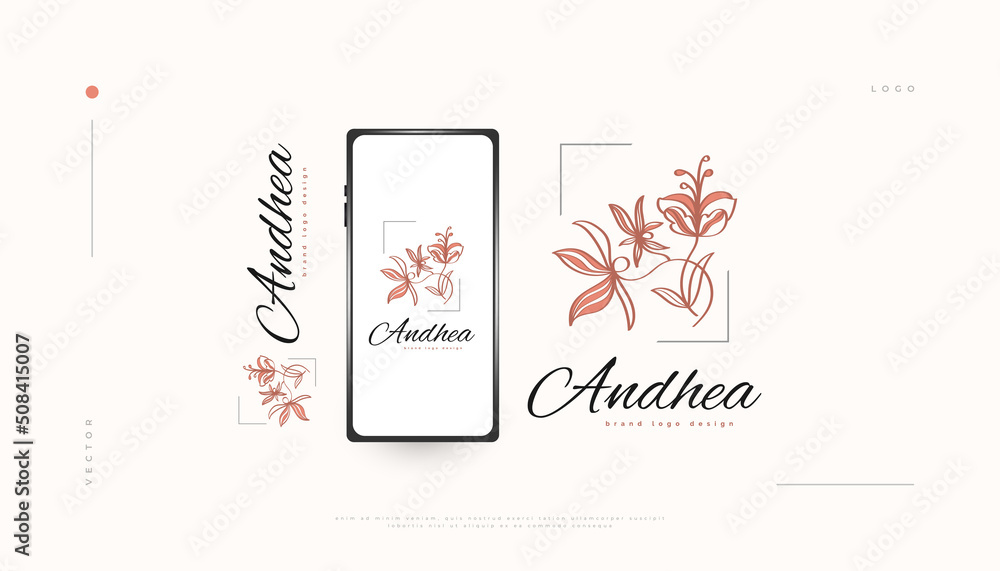 Elegant Flower Logo Design with Minimal Linear Style, Suitable for Spa, Beauty, Jewelry, Salon or Cosmetic Brand. Hand Drawn Floral or Botanical Logo Illustration