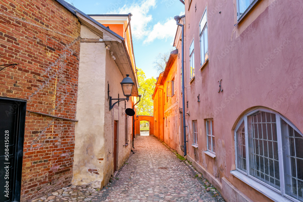 Medieval narrow alley in Turku, Finland called Luostarin välikatu. It used to lead from the monastery to the city centre and the cathedral.