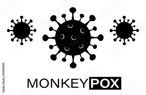 Monkeypox virus banner for awareness. Black virus cells. Vector monkey pox poster.