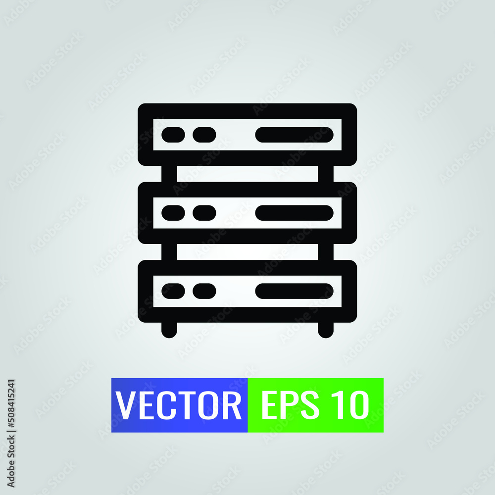 icon of Server Database On White Background - Single high quality black style outline for web design or mobile app. icon of Server Database On White Background - Single high quality black style outline for web design or mobile app.