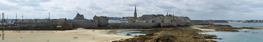 Saint Malo, France - August 2019 : Visit the privateer city of Saint Malo in Brittany, passing by the fortifications and the magnificent beaches