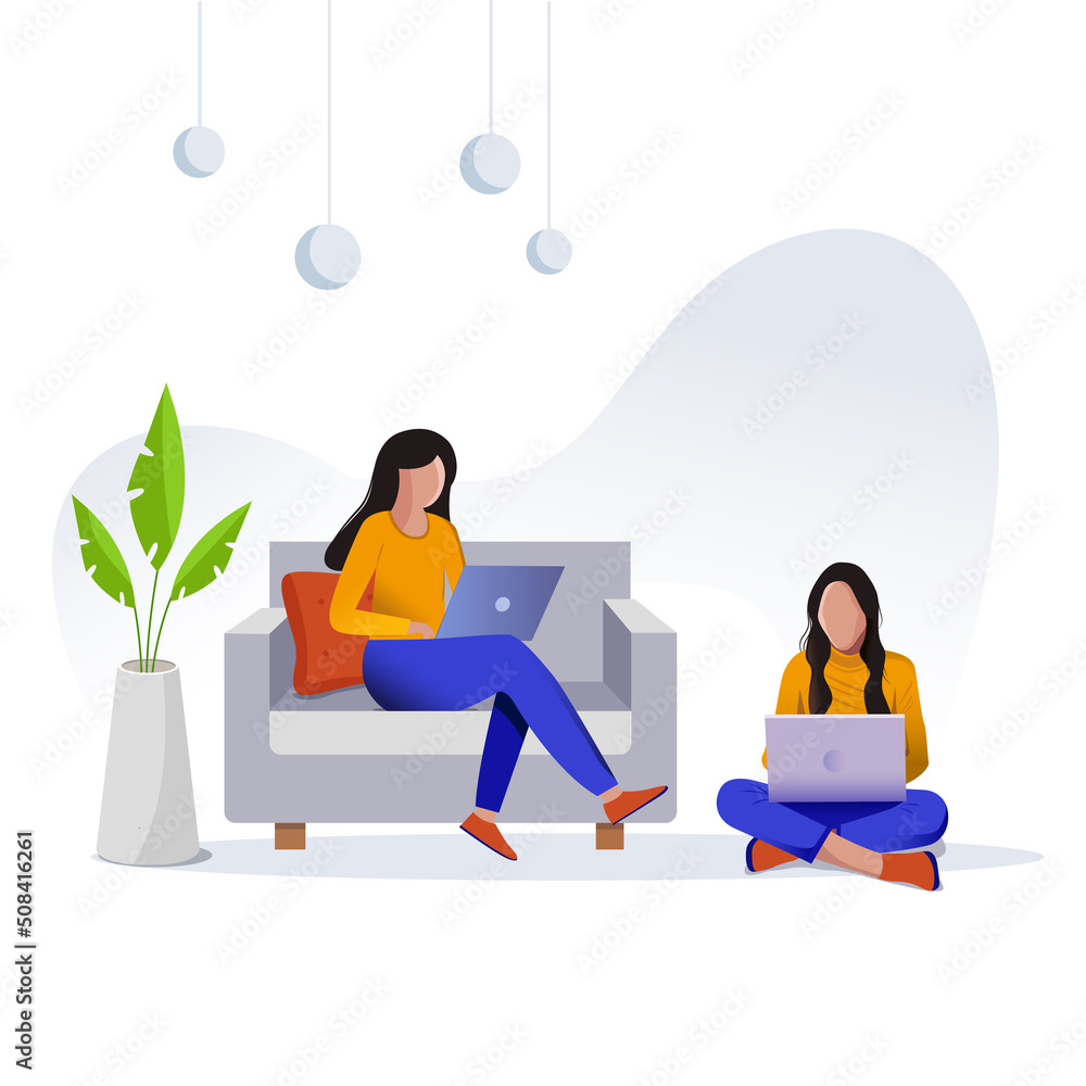 young girl working from home concept. young girl working from home concept.