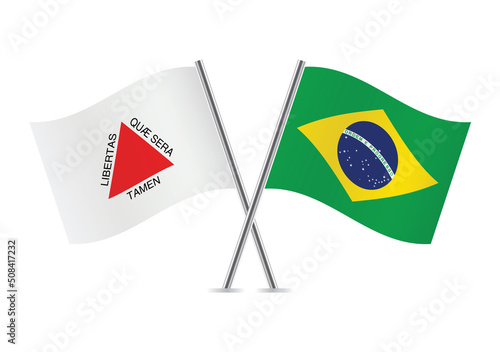 Minas Gerais (a state in Southeastern Brazil) and Brazilian crossed flags on white background. Vector icon set. Vector illustration. photo