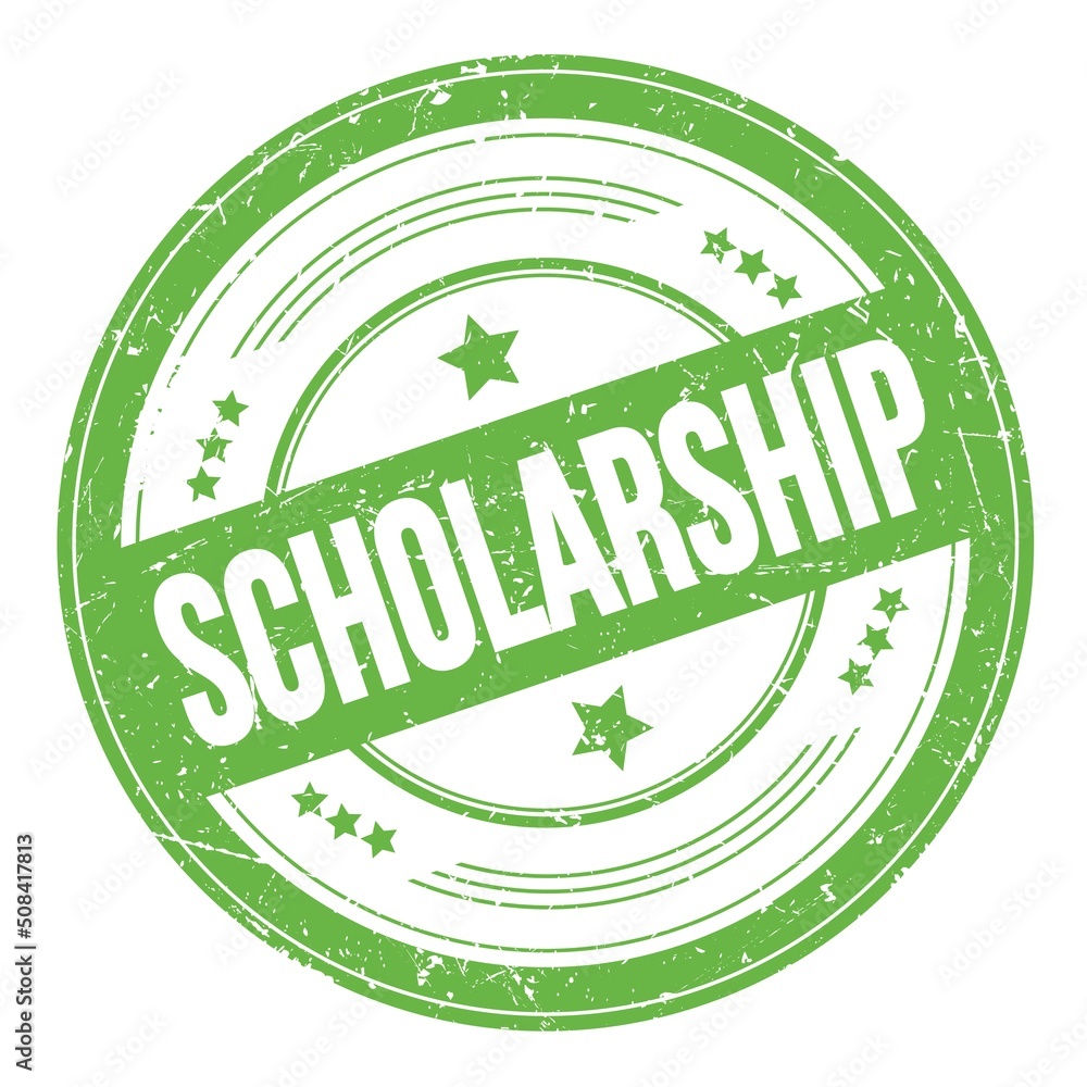 SCHOLARSHIP text on green round grungy stamp.