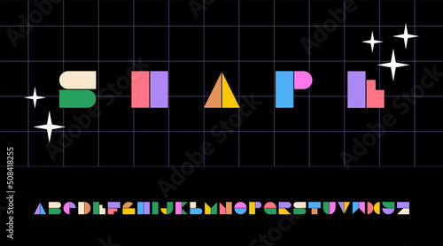 Colorful geometric font. Retro typography in the style of the 90s. Decorative vector typographic design. Alphabet for modern logo, header, bright inscriptions and typographic posters.