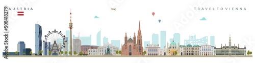 Austrian city monuments and symbols. vector illustration of banner on the theme of austria tourist attractions and travel photo