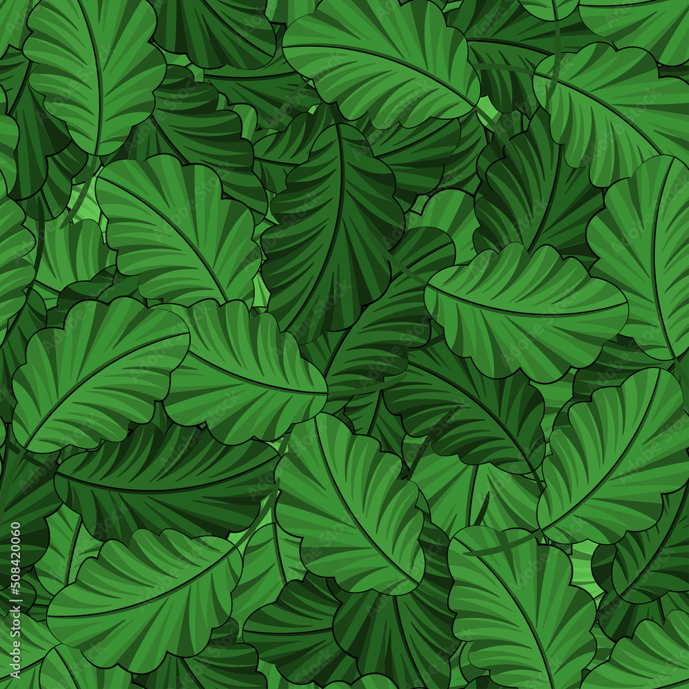 Fashionable, bright seamless background with tropical leaves. Pattern for printing on material and paper.