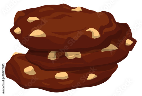 Homemade chocolate cookie cartoon icon. Nut chip snack