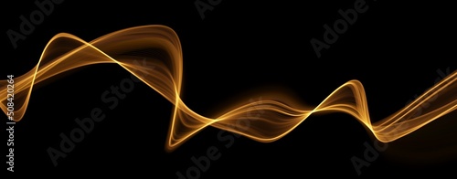 Golden abstract wave. Magic line design. Flow curve motion element. Neon gradient wavy illiustration.