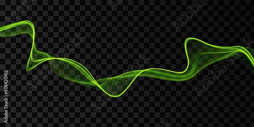 Green abstract wave. Magic line design. Flow curve motion element. Neon gradient wavy illiustration.