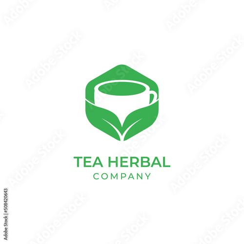 Green tea herbal logo design template vector illustration