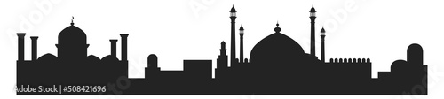 Islamic buildings black silhouette. Eastern mosques panorama