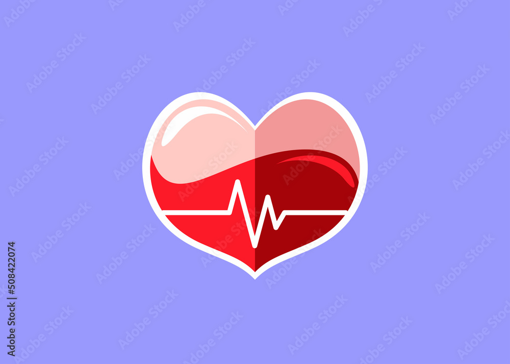 Blood pressure vector icon, heart cheering cardiogram, good health logo