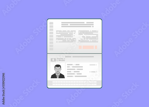 Passport with biometric data. Identification Document Flat Vector Illustration