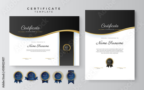 Modern black gold certificate award template for business and education