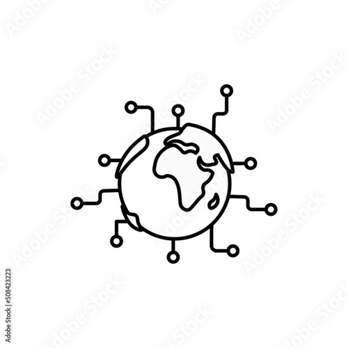 Global cyber technology icon, circuit microchip concept for future world, processor tech with globe