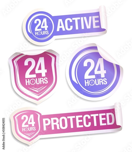 24 hours protected, active protection stickers collection