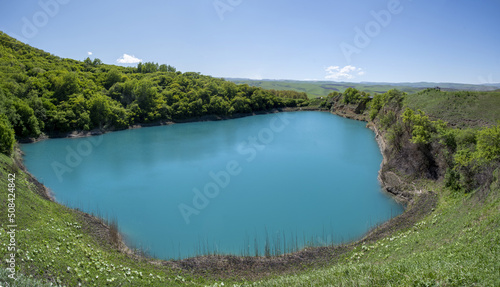 Panorama of the blue lake summer, karst lake in the mountains © Марем Гукежев