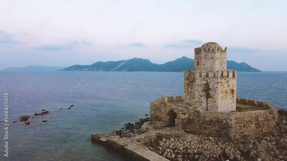 Aerial panoramic view of Methoni castle, a Venetian Fortress, Greece Aerial panoramic view of Methoni castle, a Venetian Fortress, Greece