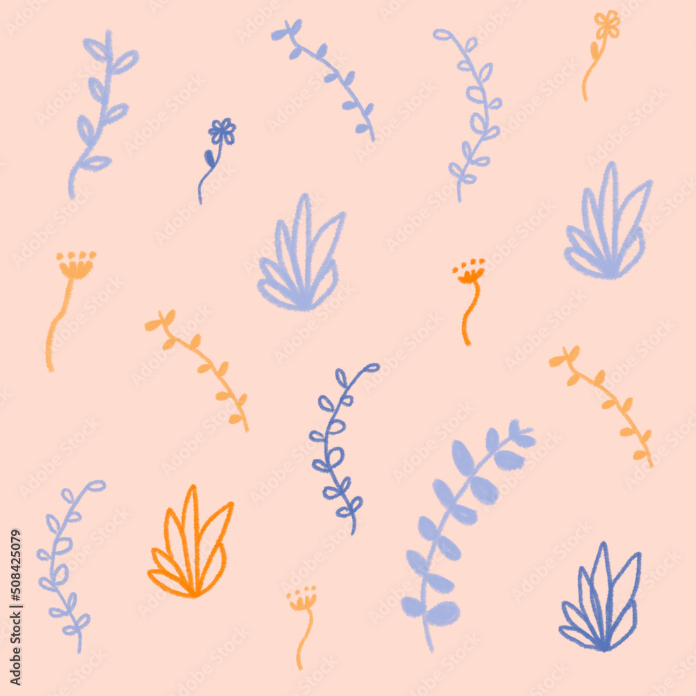 Hand drawn abstract contemporary seamless pattern. Botanical. Flowers. Pastel colors. Hand drawn abstract contemporary seamless pattern. Botanical. Flowers. Pastel colors.
