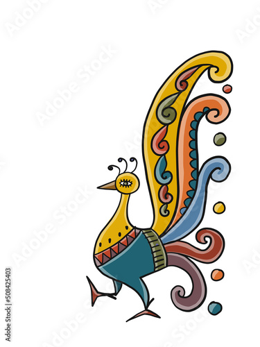 Mythical fairy Bird. Ornamental character for your design