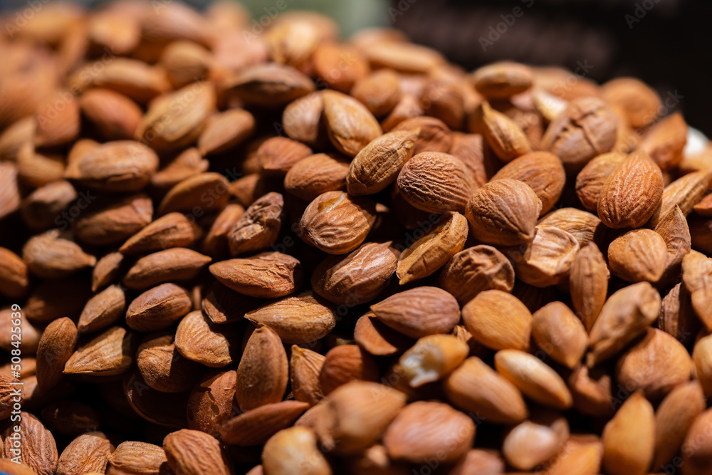 Close-up of assorted nuts on market counter Close-up of assorted nuts on market counter