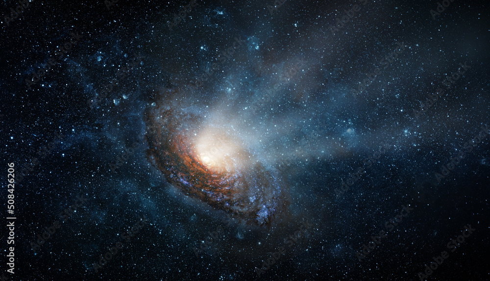 Radiation from a black hole at the center of a galaxy. Space scene with stars, black hole in galaxy. Panorama. Universe filled with stars, nebula and galaxy,. Elements of this image furnished by NASA
