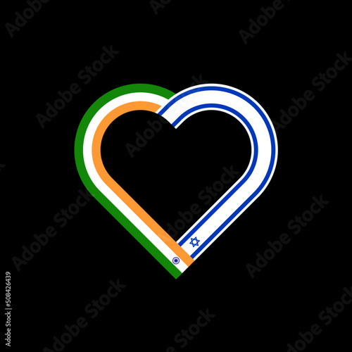 unity concept. heart ribbon icon of india and israel flags. vector illustration isolated on black background