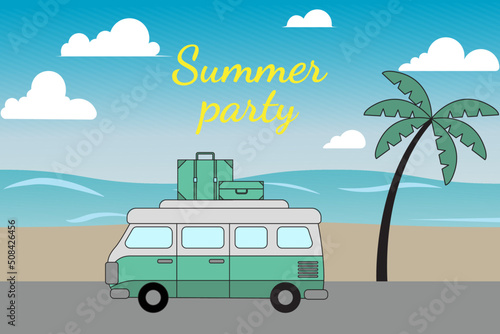 summer background with beach and car design illustration