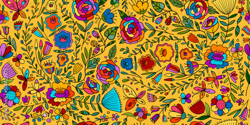 Floral Garden. Spring concept Background. Seamless pattern for your design.