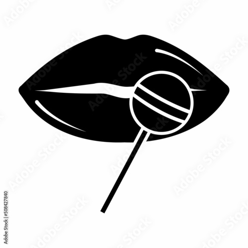 women's lips with candy. stencil icon, doodle. Vector illustration of sexy woman's lips. Smile, kiss