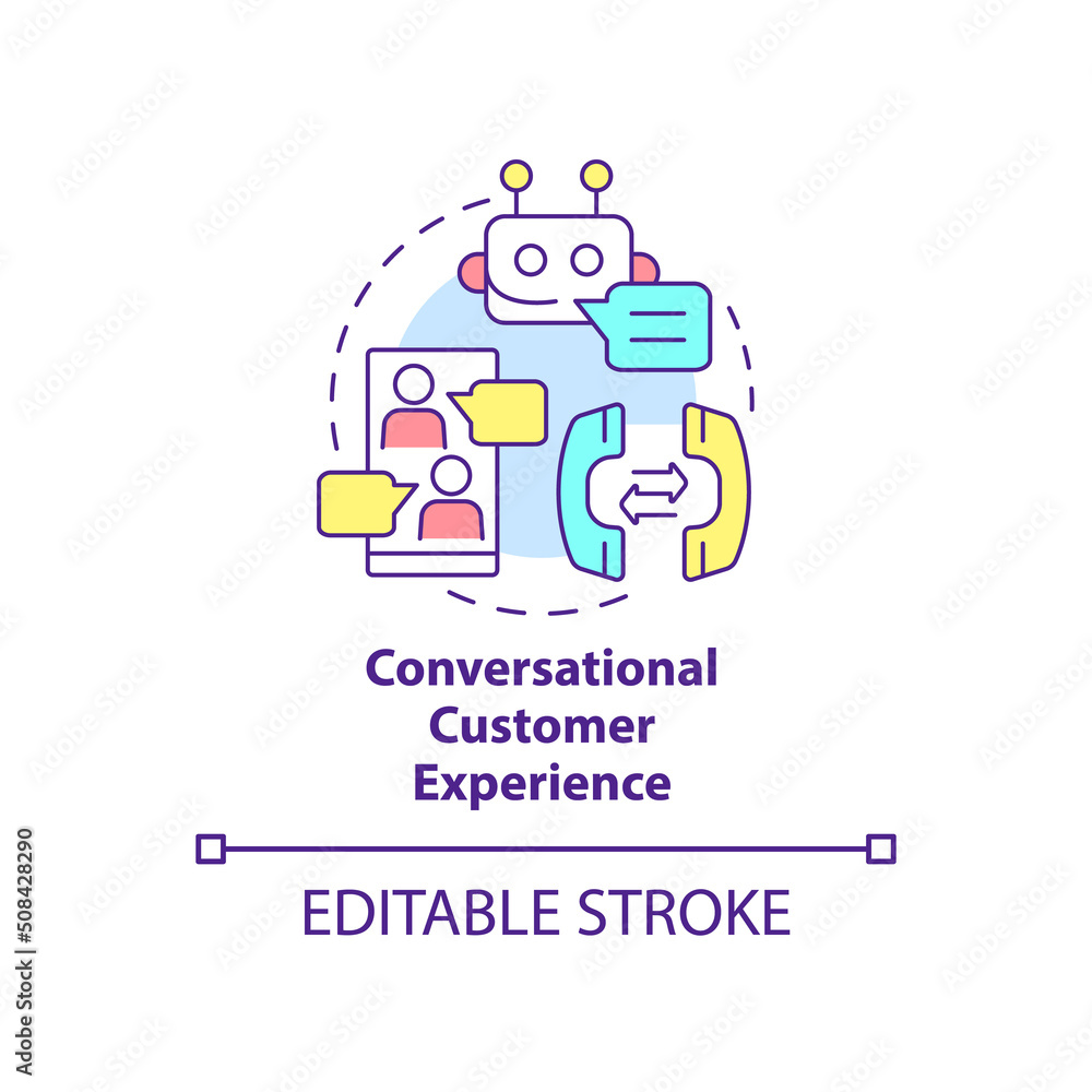 Conversational customer experience concept icon. Sales trend abstract idea thin line illustration. Clients engagement. Isolated outline drawing. Editable stroke. Arial, Myriad Pro-Bold fonts used Conversational customer experience concept icon. Sales trend abstract idea thin line illustration. Clients engagement. Isolated outline drawing. Editable stroke. Arial, Myriad Pro-Bold fonts used