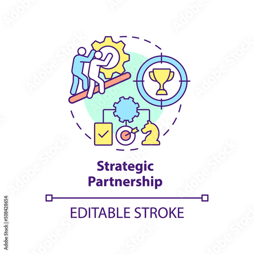 Strategic partnership concept icon. Buyer-seller interaction abstract idea thin line illustration. Business alliance. Isolated outline drawing. Editable stroke. Arial, Myriad Pro-Bold fonts used