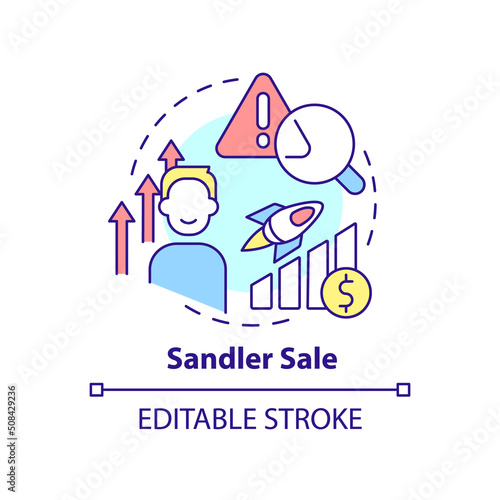 Sandler sale concept icon. Selling technique abstract idea thin line illustration. salesperson playing advisor role. Isolated outline drawing. Editable stroke. Arial, Myriad Pro-Bold fonts used