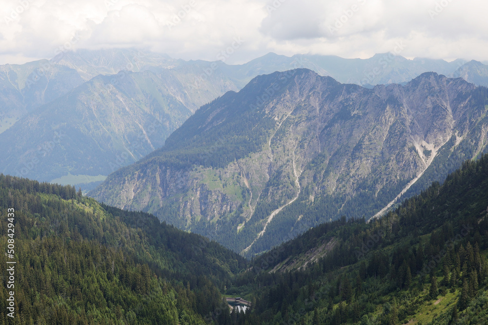 Panorama of Alps opening from Fellhorn peak, Bavaria, Germany	