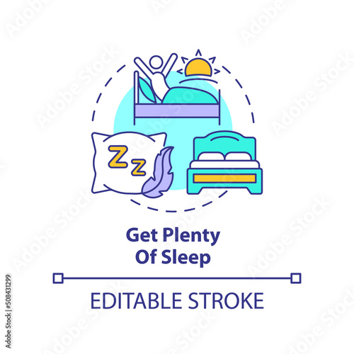 Get plenty of sleep concept icon. Get enough rest to stay energized. Road trip tip abstract idea thin line illustration. Isolated outline drawing. Editable stroke. Arial, Myriad Pro-Bold fonts used