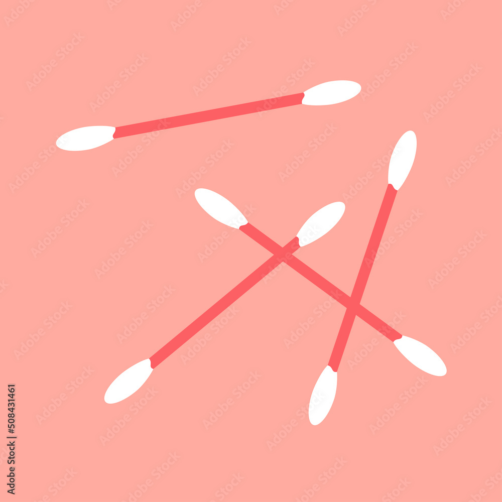 A set of cotton swabs. Health care, body cleanliness and hygiene. Soft cosmetic item. Vector flat isolated illustration A set of cotton swabs. Health care, body cleanliness and hygiene. Soft cosmetic item. Vector flat isolated illustration