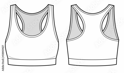 Girls Sports Bra fashion flat sketch template.