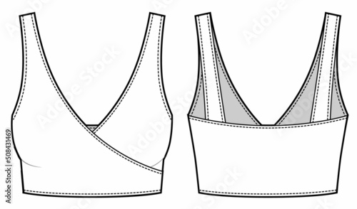 Girls sports wrap bra fashion flat sketch template.