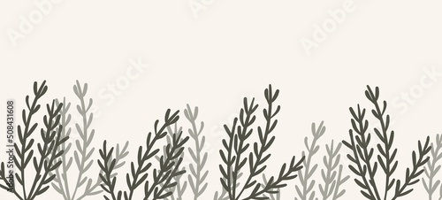 Floral web banner with drawn color exotic leaves. Nature concept design. Modern floral compositions with summer branches. Vector illustration on the theme of ecology, natura, environment