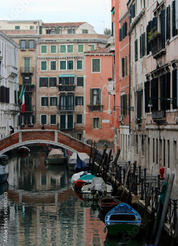 Venice street view. Colorful buildings facades close up. Architecture of Italy. Travel destination concept. 