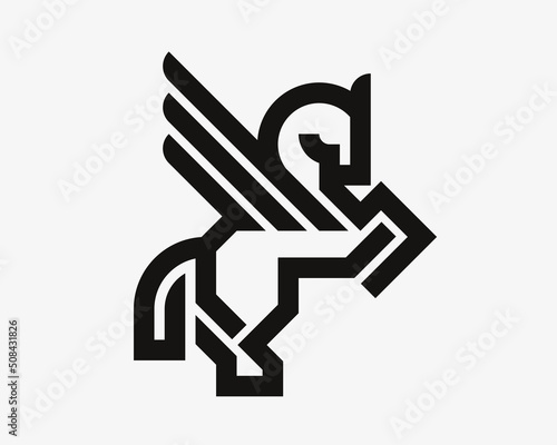 Horse modern logo. Pegasus heraldic emblem design editable for your business. Vector illustration.