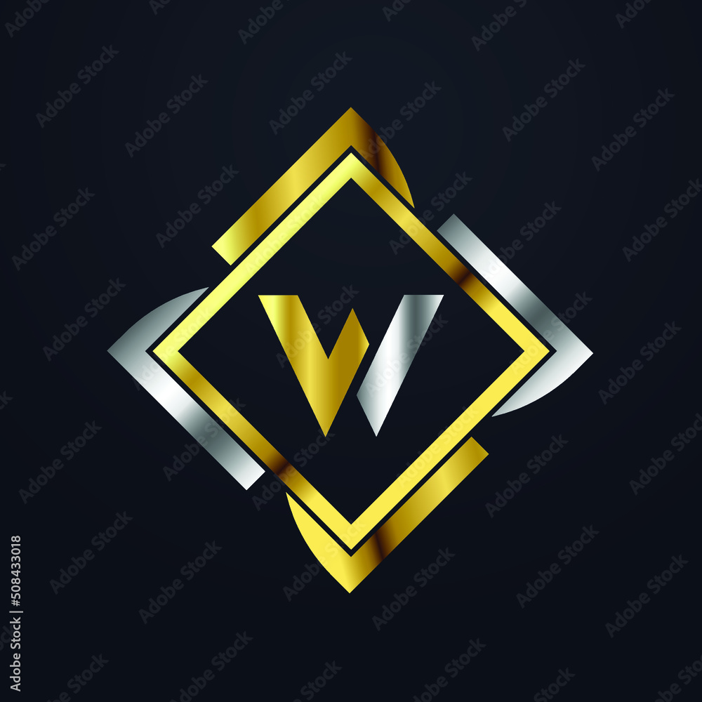 Premium luxury Vector elegant gold and silver font Letter W Template for company logo with monogram element 3d Design element or icon Premium luxury Vector elegant gold and silver font Letter W Template for company logo with monogram element 3d Design element or icon