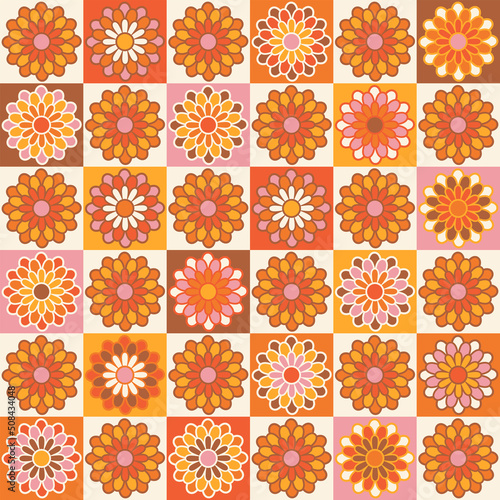 Handicraft crochet illustration. Vintage vector seamless surface pattern design. Patchwork craft modern textile print in retro style. Cottagecore aesthetic