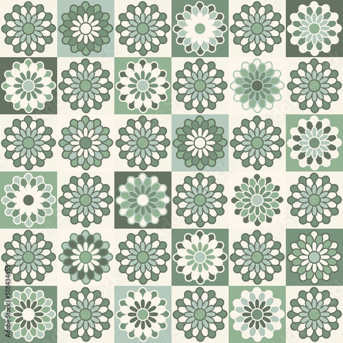 Handicraft crochet illustration. Vintage vector seamless surface pattern design. Patchwork craft modern textile print in retro style. Cottagecore aesthetic