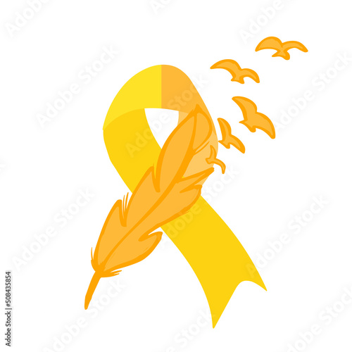 World suicide prevention day awareness and support ribbon in orange and yellow color